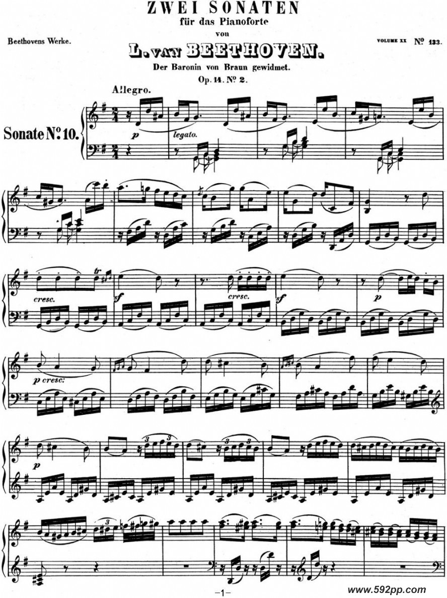 歌曲贝多芬钢琴奏鸣曲10 G大调 Op.14 No.2 G major的简谱歌谱下载