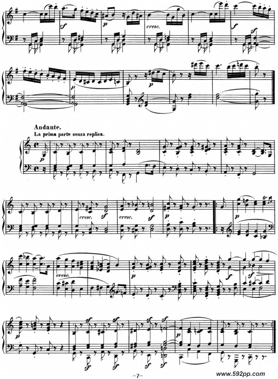 歌曲贝多芬钢琴奏鸣曲10 G大调 Op.14 No.2 G major的简谱歌谱下载