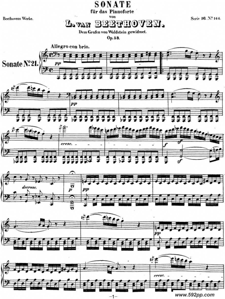 歌曲贝多芬钢琴奏鸣曲21 黎明 C大调 Op.53 C major的简谱歌谱下载