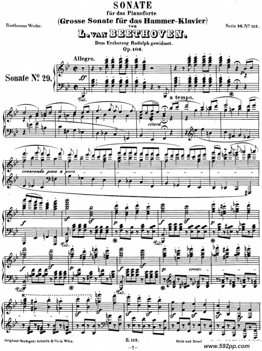 歌曲贝多芬钢琴奏鸣曲29 钢琴降B大调 Op.106 B-flat major的简谱歌谱下载