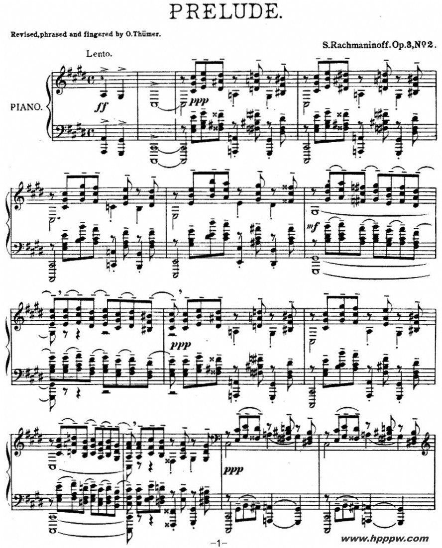歌曲拉赫玛尼诺夫 幻想小品集 op.3 no.2 前奏曲 升c小调的简谱歌谱下载