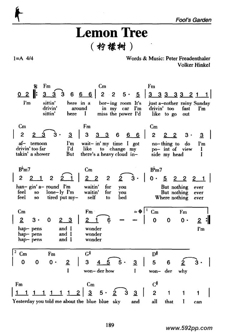 歌曲lemon tree的简谱歌谱下载