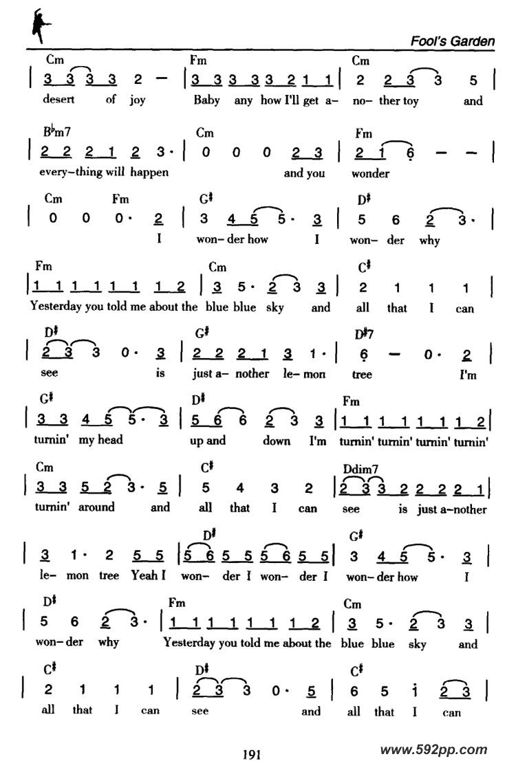 歌曲lemon tree的简谱歌谱下载