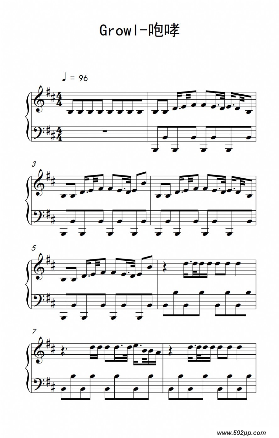 歌曲growl-咆哮的简谱歌谱下载