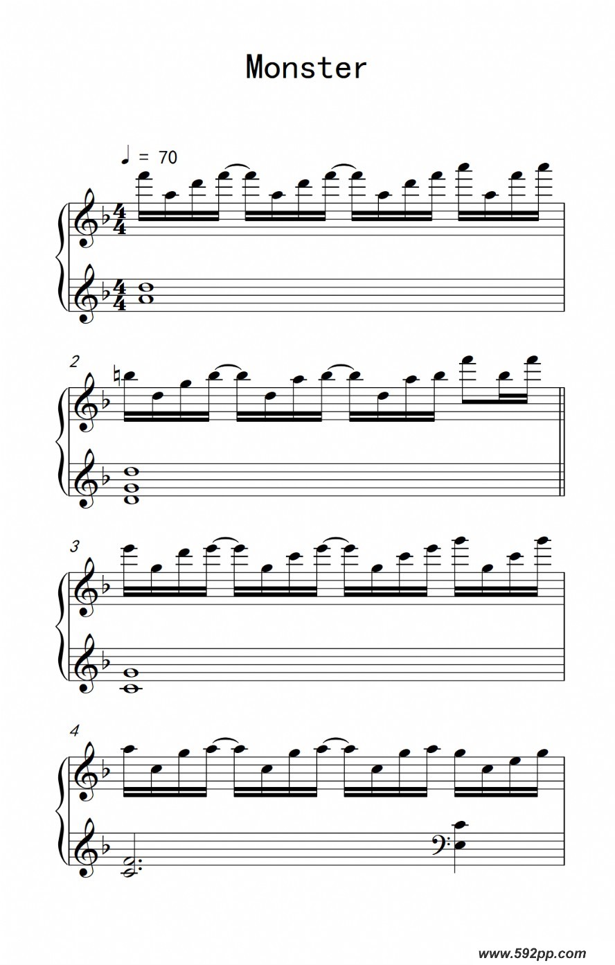 歌曲monster的简谱歌谱下载