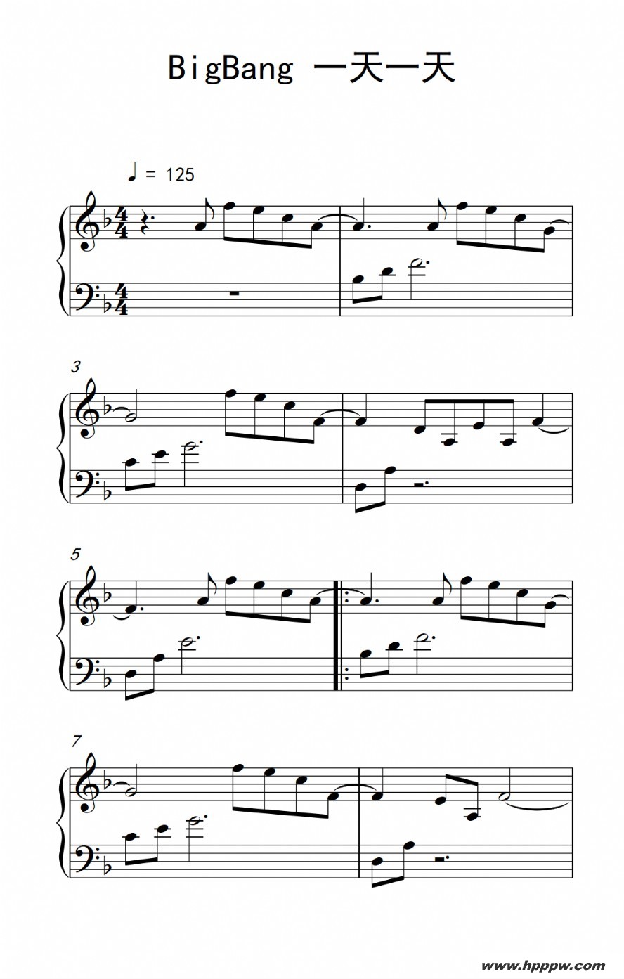 歌曲igbang 一天一天的简谱歌谱下载