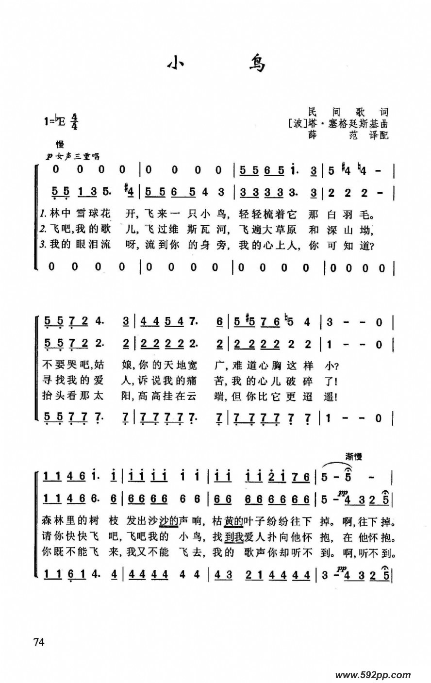 歌曲小鸟的简谱歌谱下载
