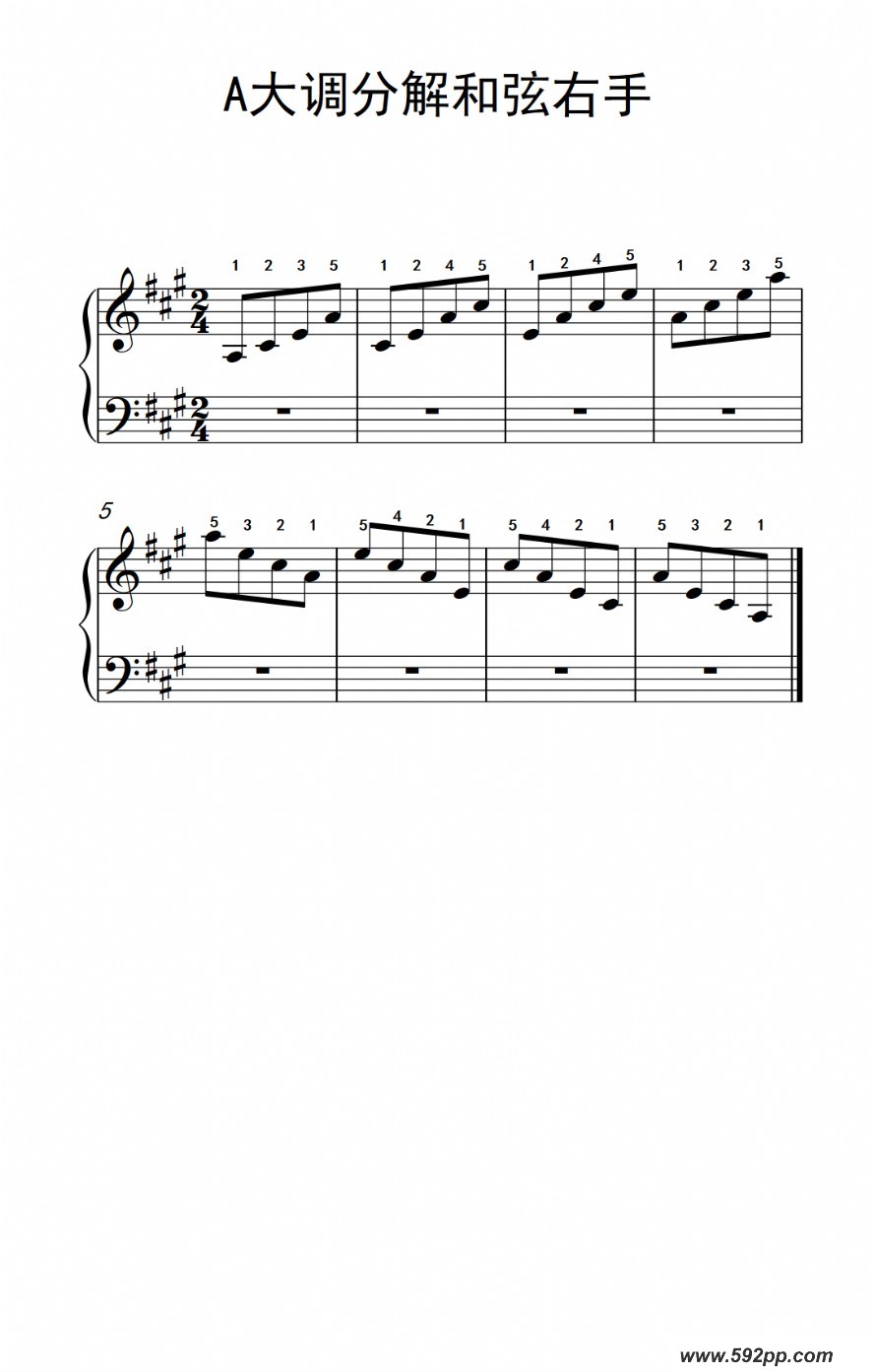 歌曲第二级 4.a大调分解和弦右手考级教程 1-3级)的简谱歌谱下载