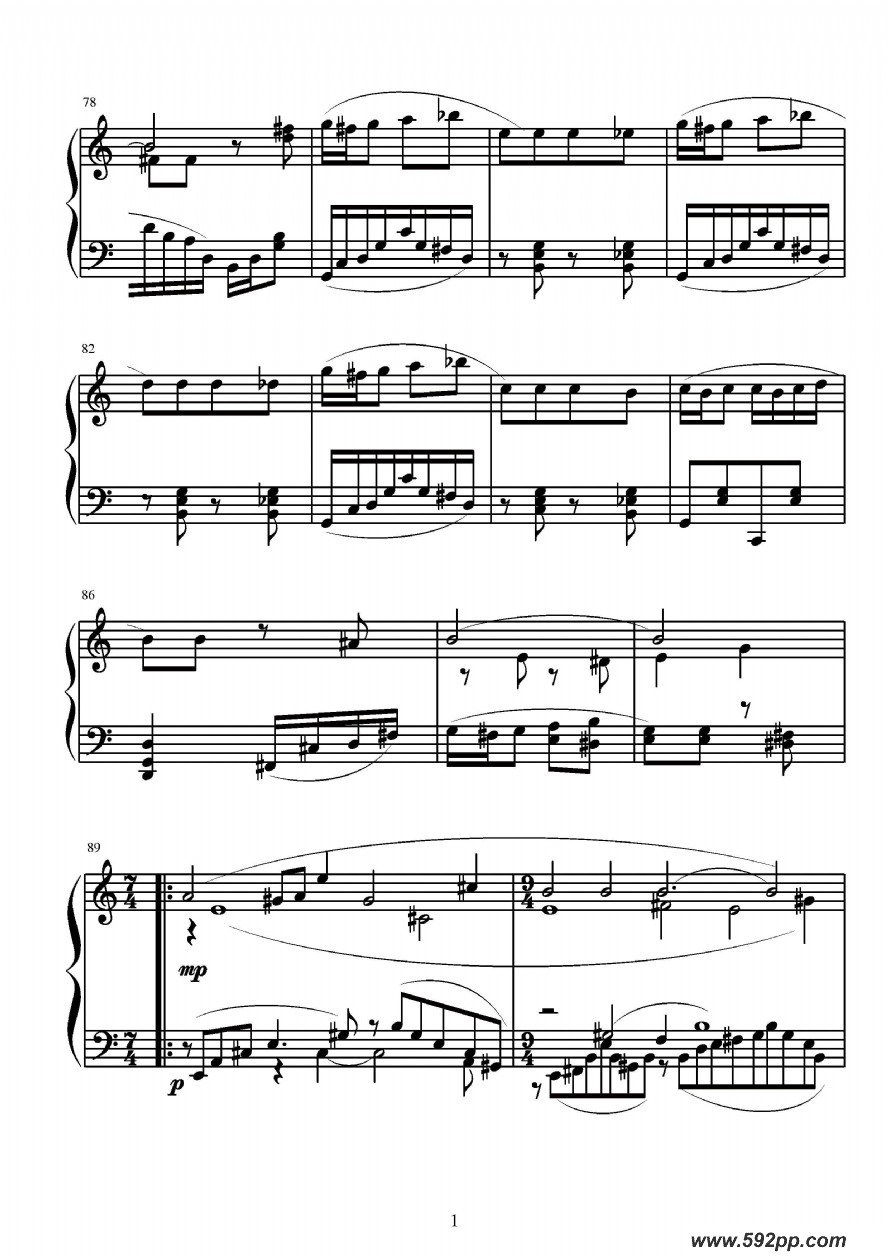 歌曲第七钢琴奏鸣曲的简谱歌谱下载