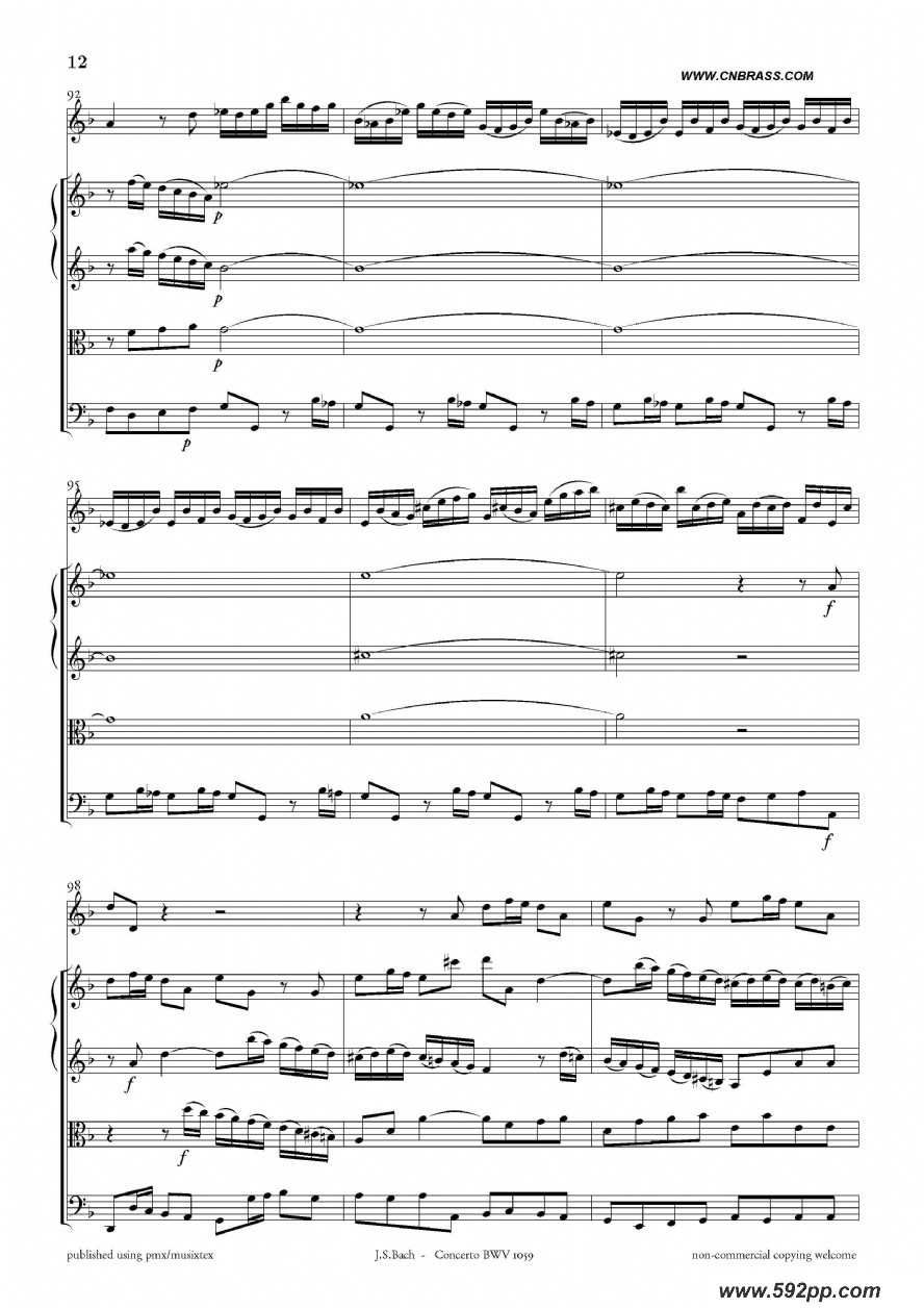 歌曲concerto bwv 1059的简谱歌谱下载
