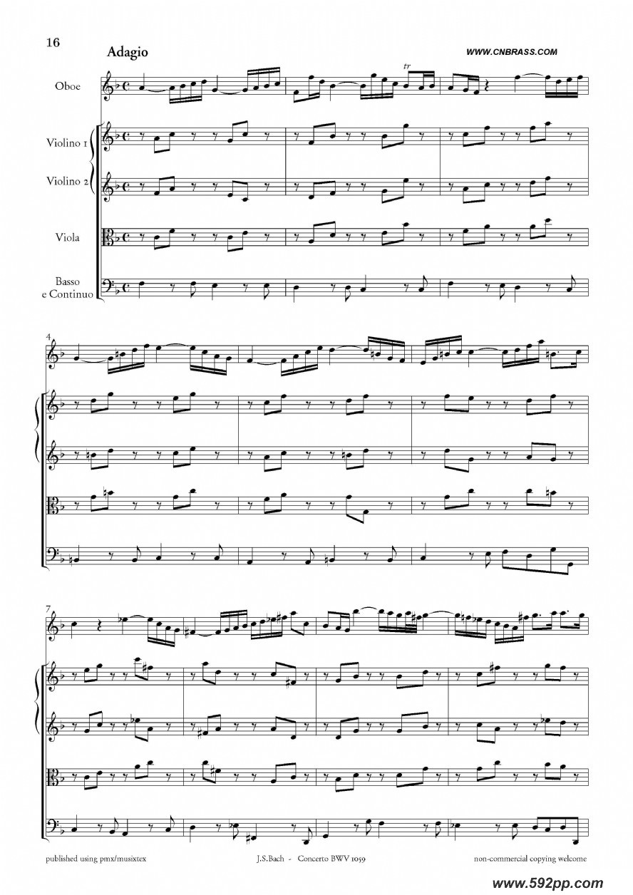 歌曲concerto bwv 1059的简谱歌谱下载