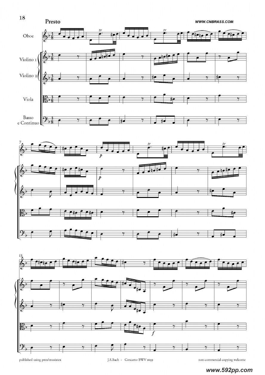 歌曲concerto bwv 1059的简谱歌谱下载