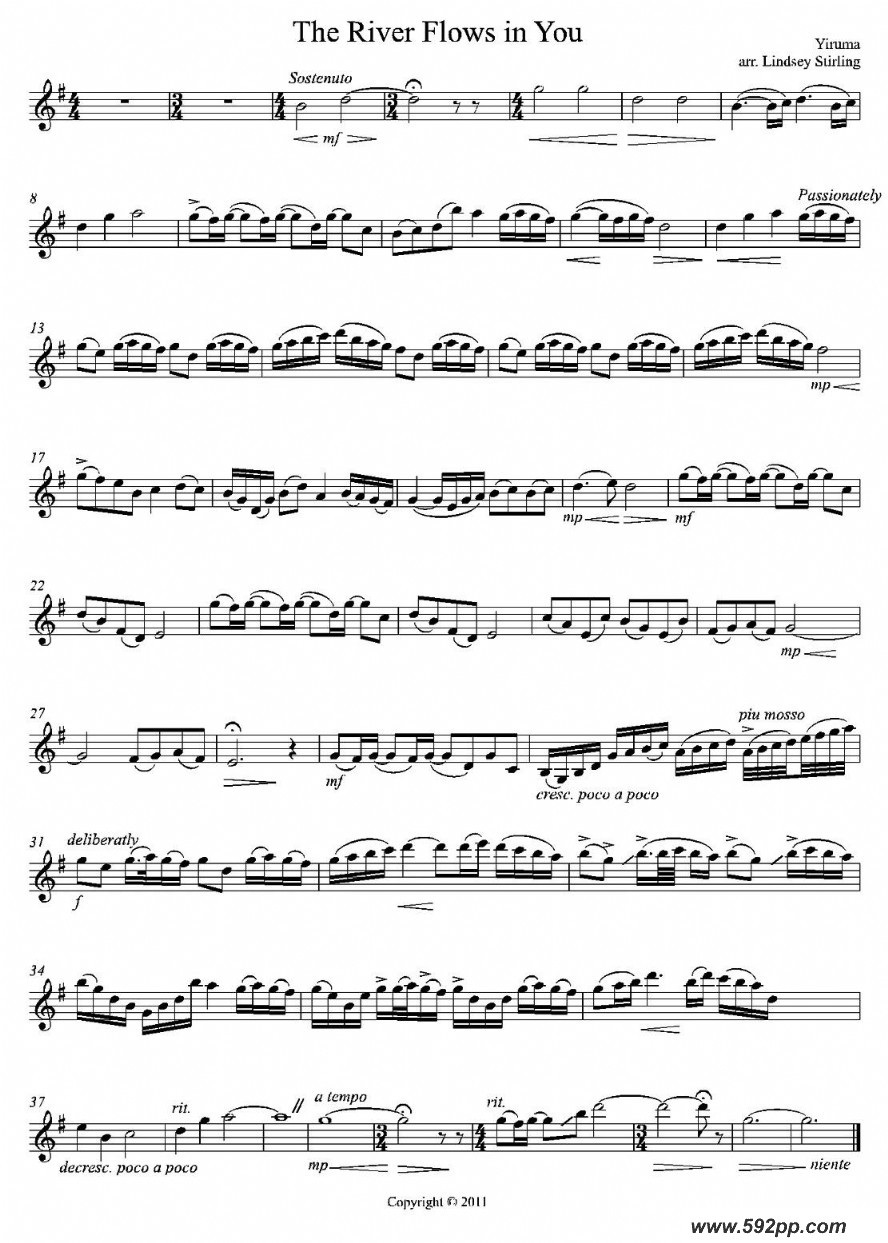 歌曲The River Flows in You的简谱歌谱下载