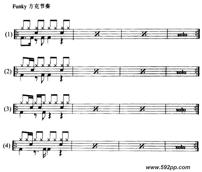 歌曲25条架子鼓方克(funky)节奏型练习的简谱歌谱下载