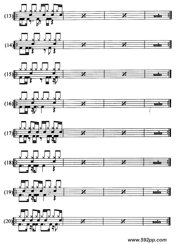 歌曲25条架子鼓方克(funky)节奏型练习的简谱歌谱下载
