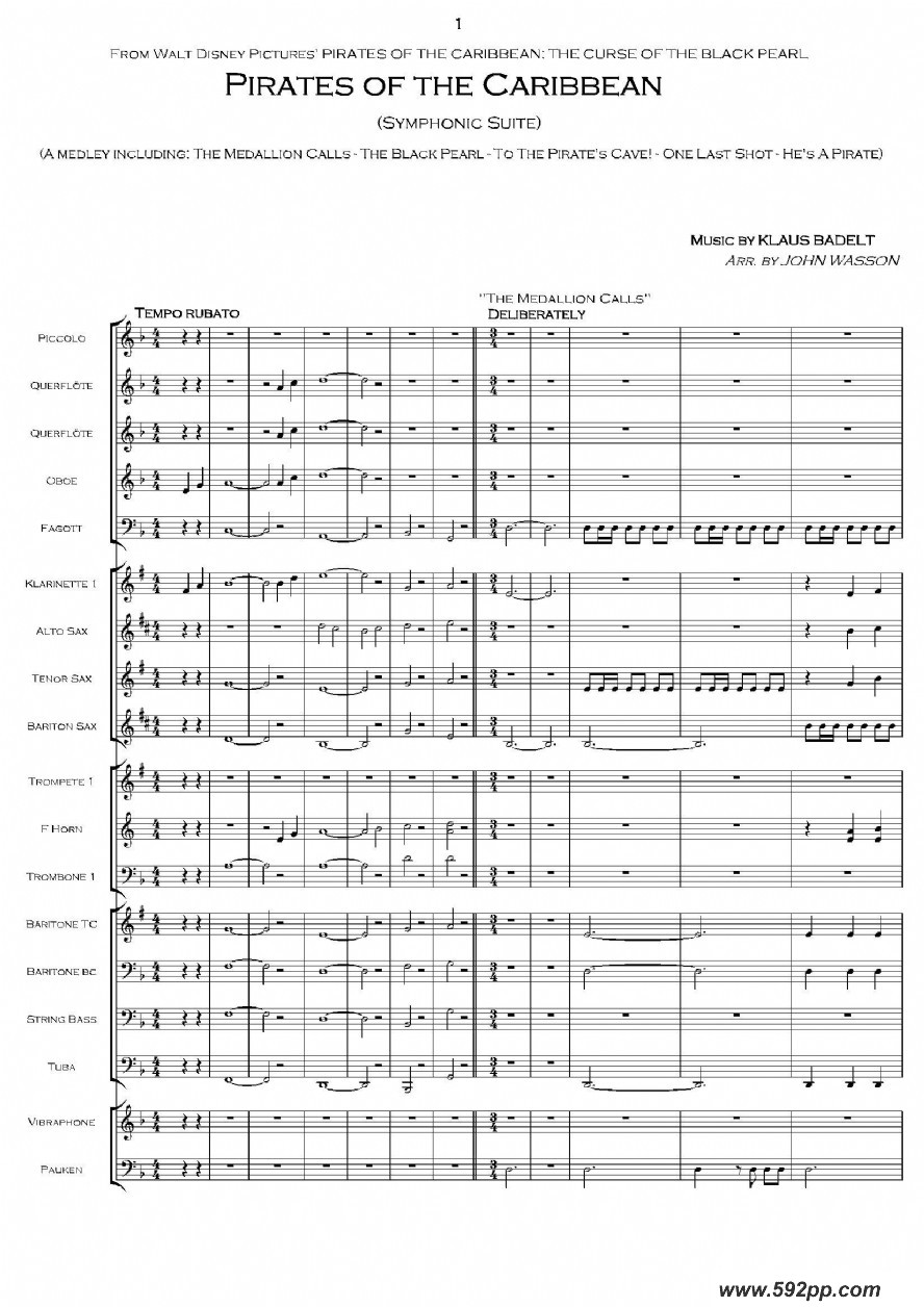 歌曲加勒比海盗交响组曲的简谱歌谱下载