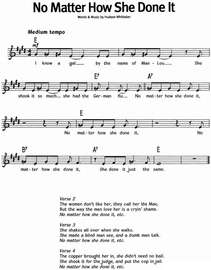 歌曲蓝调音乐:No Matter How She Done It的简谱歌谱下载