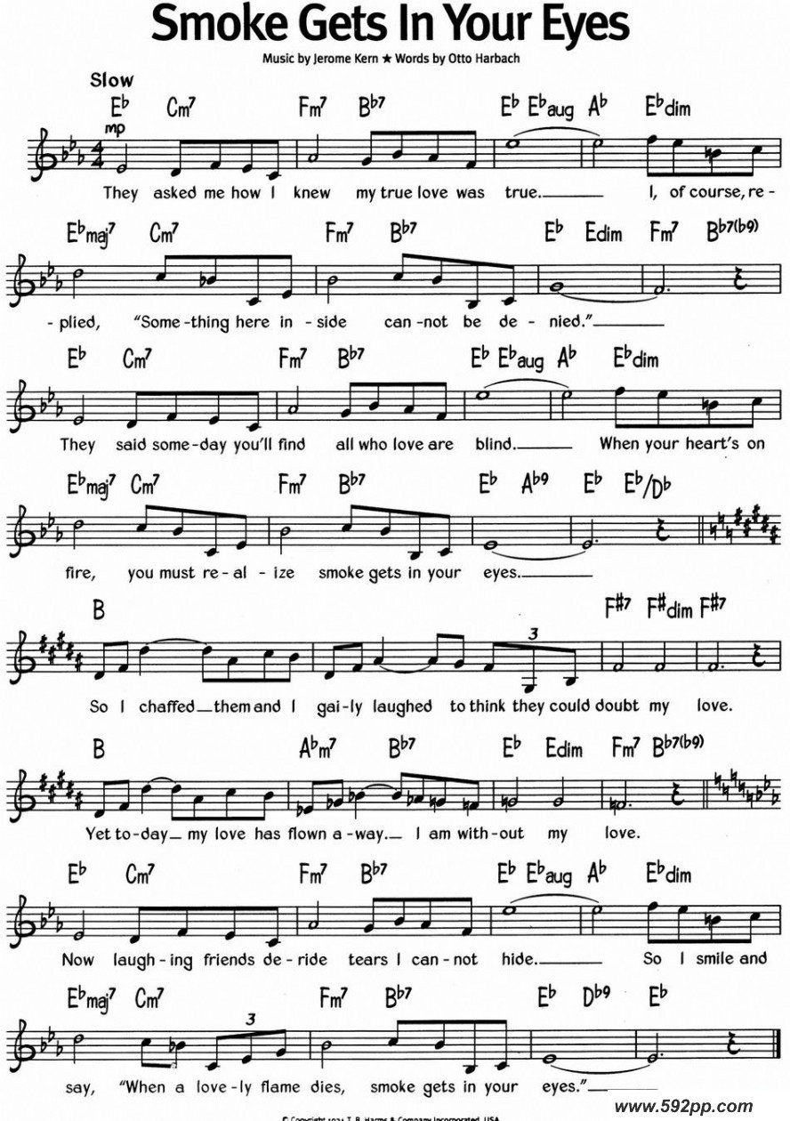 歌曲蓝调音乐:smoke gets in your eyes的简谱歌谱下载