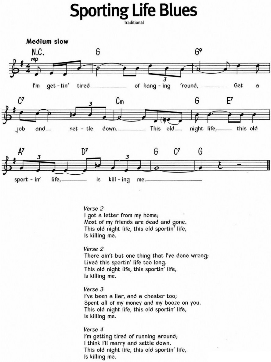 歌曲蓝调音乐:Sporting Life Blues的简谱歌谱下载