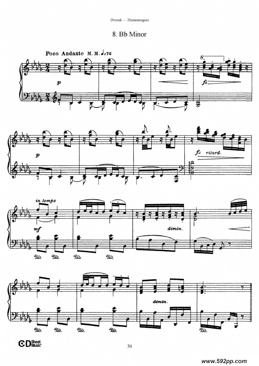 歌曲8 humoresques op.101的简谱歌谱下载