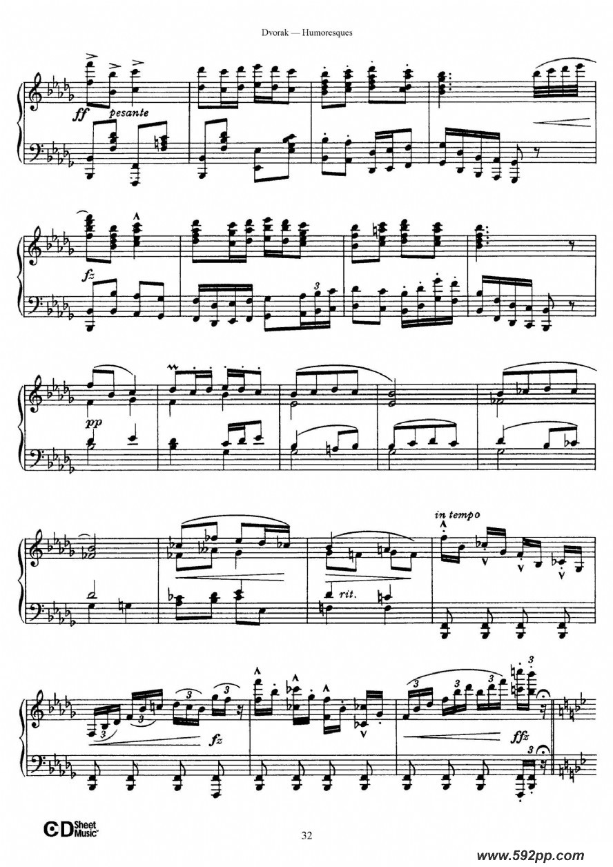 歌曲8 humoresques op.101的简谱歌谱下载