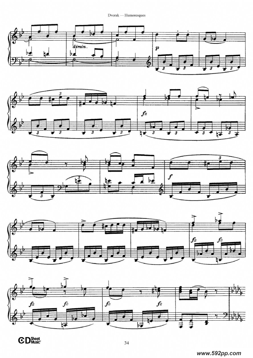 歌曲8 humoresques op.101的简谱歌谱下载