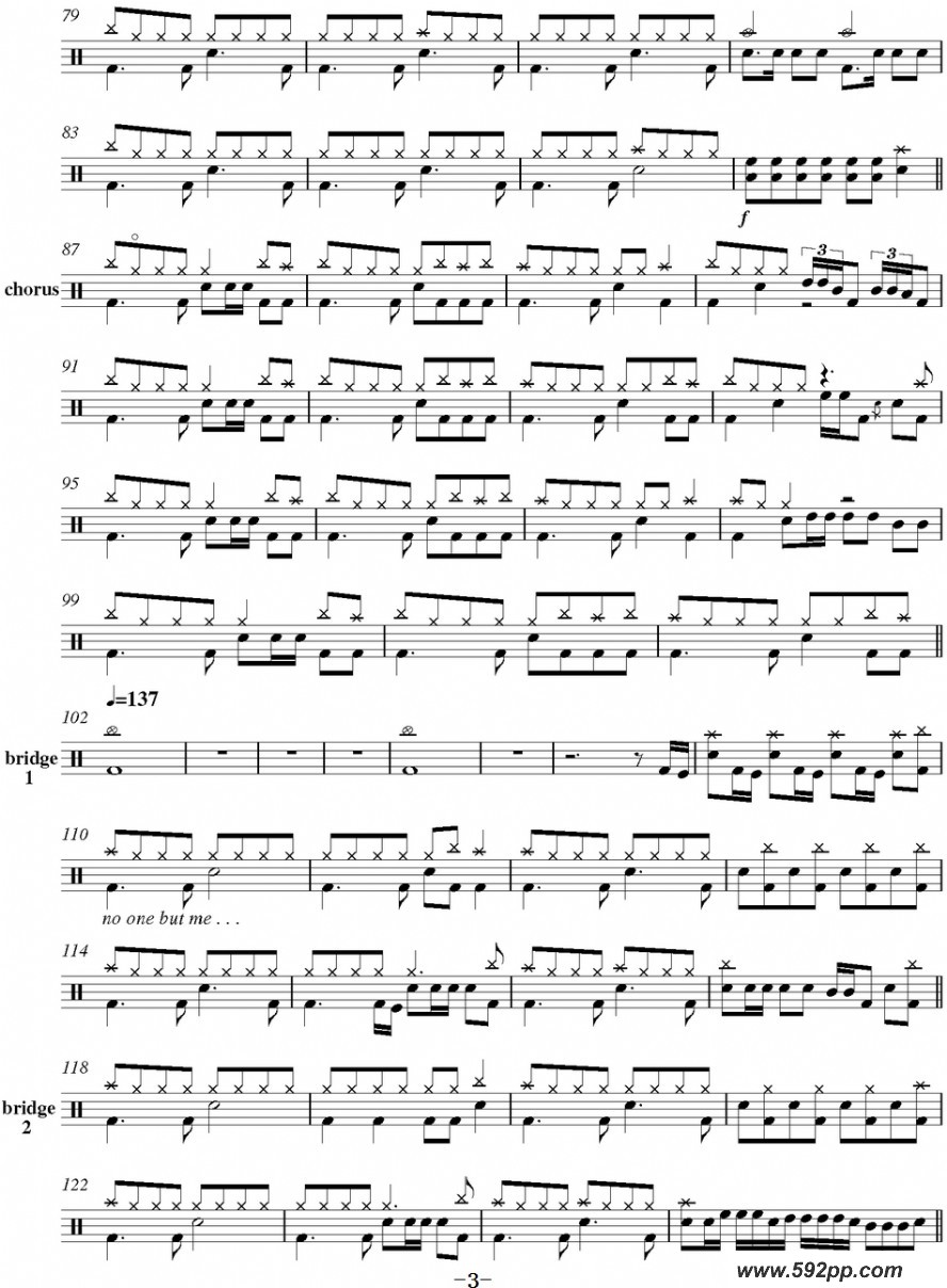 歌曲爵士鼓谱:metallica-fade to black的简谱歌谱下载