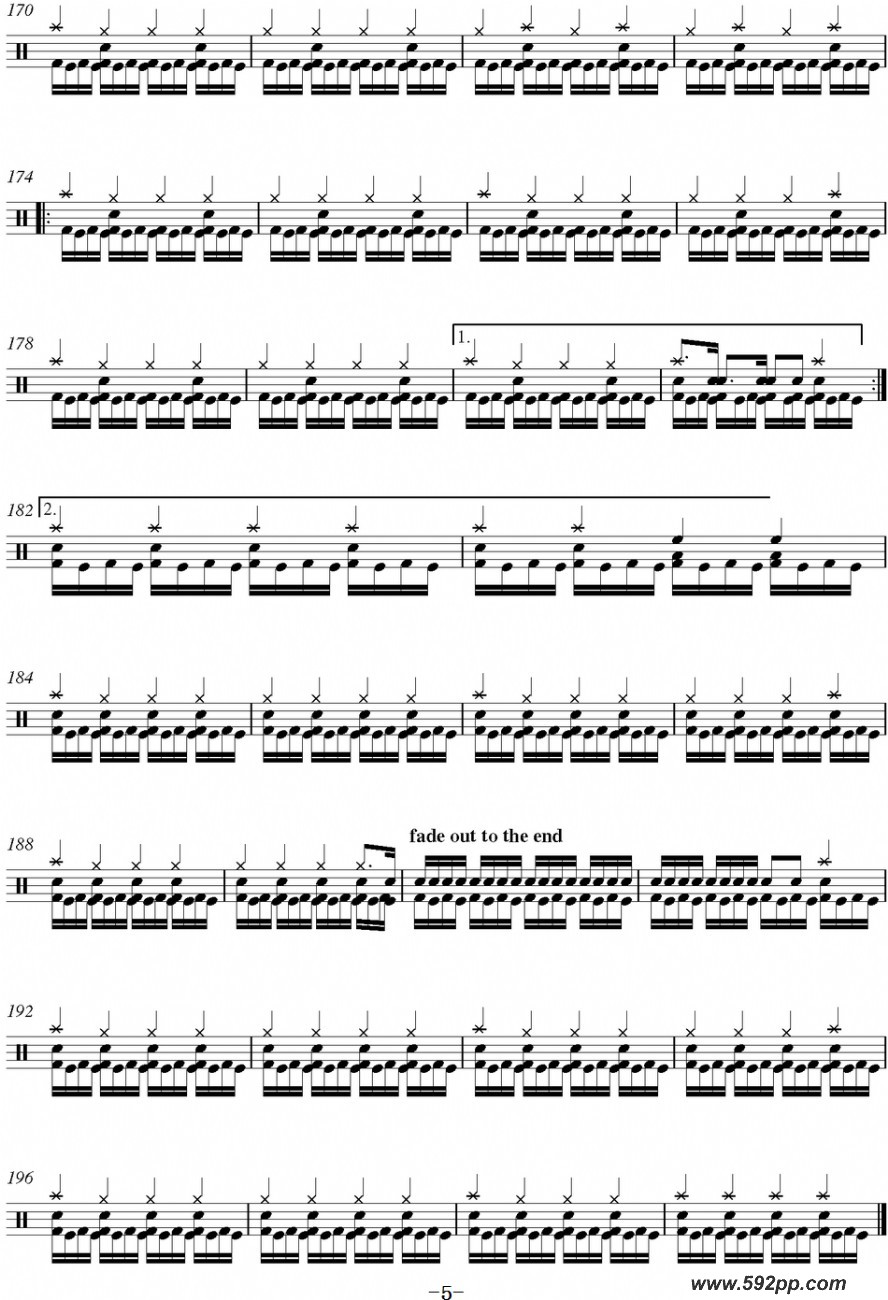 歌曲爵士鼓谱:metallica-fade to black的简谱歌谱下载