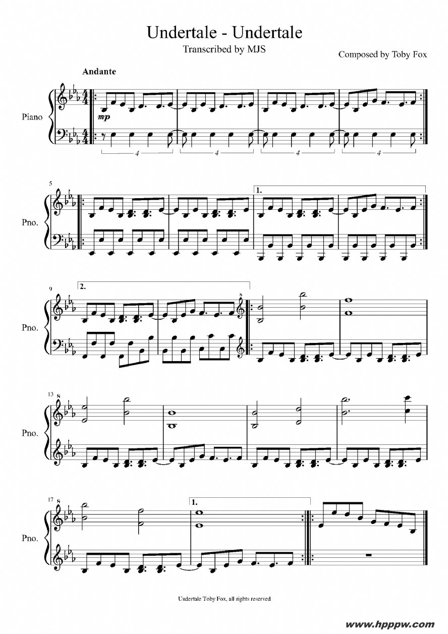 歌曲undertale的简谱歌谱下载