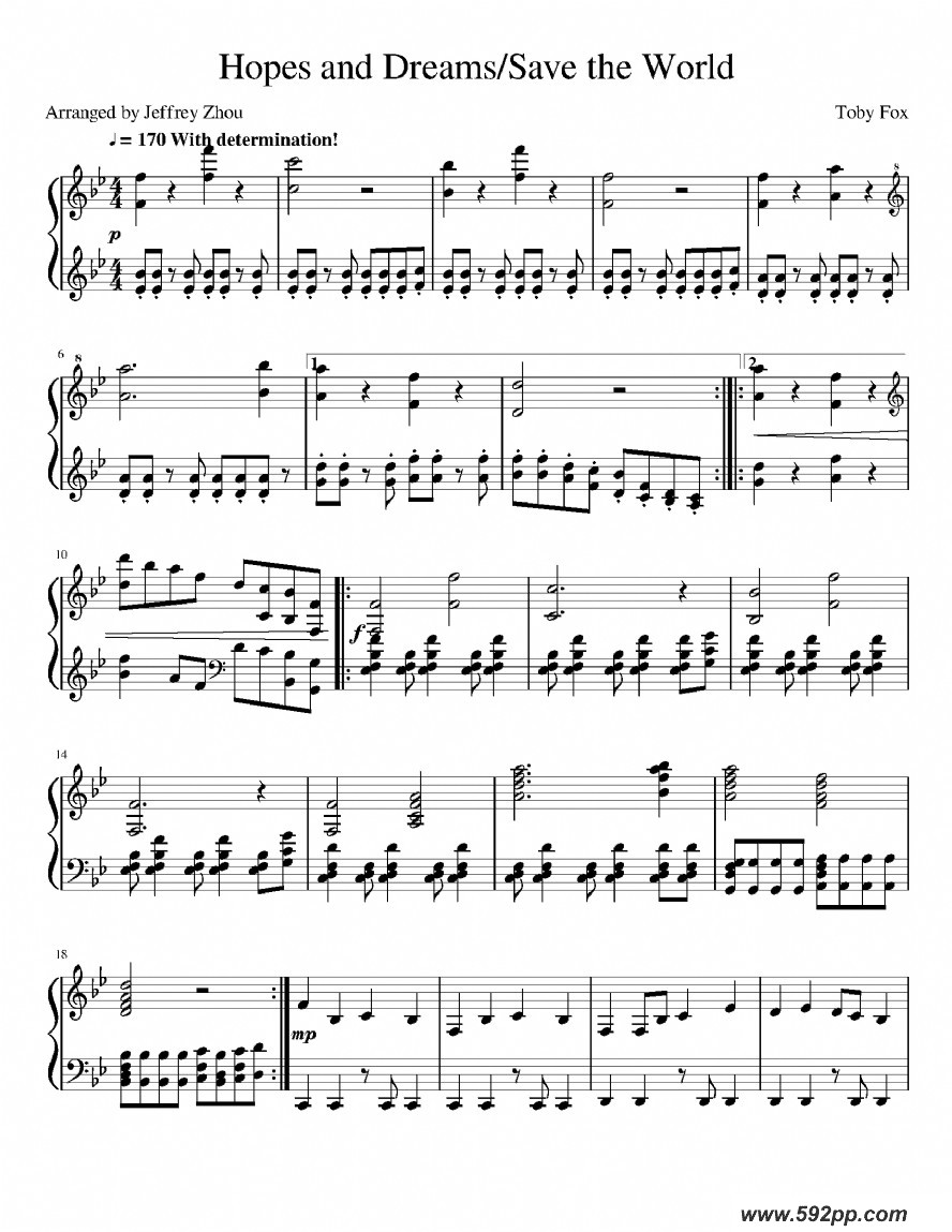 歌曲hopes and dream的简谱歌谱下载