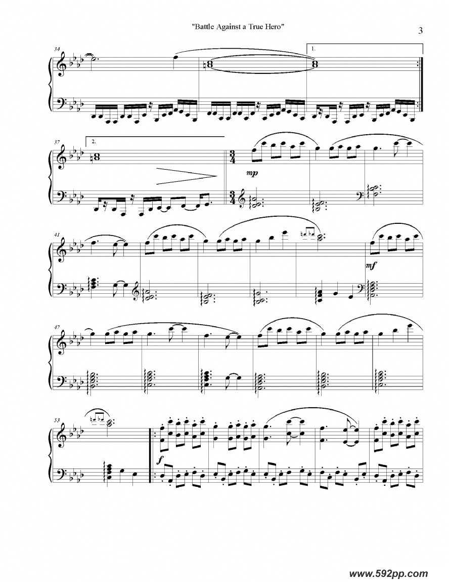 歌曲Battle Against a True Hero的简谱歌谱下载