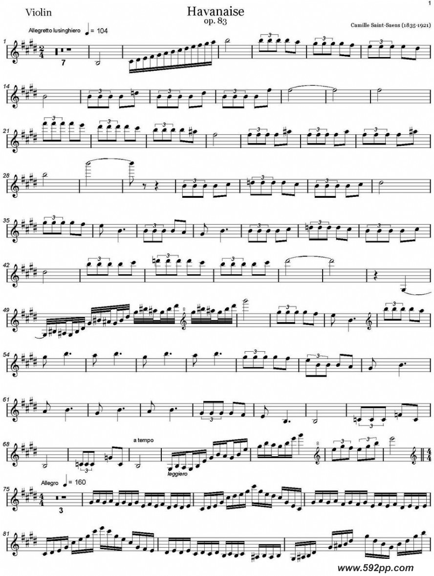 歌曲havanaise op.83的简谱歌谱下载