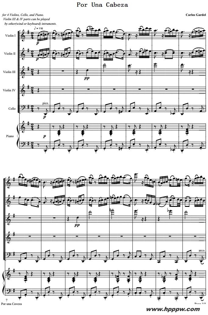 歌曲por una cabeza 一步之遥的简谱歌谱下载