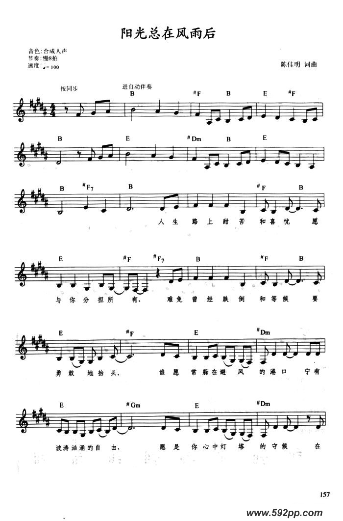 歌曲阳光总在风雨后的简谱歌谱下载