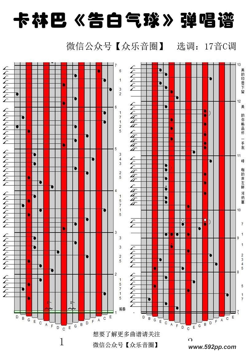 歌曲告白气球的简谱歌谱下载