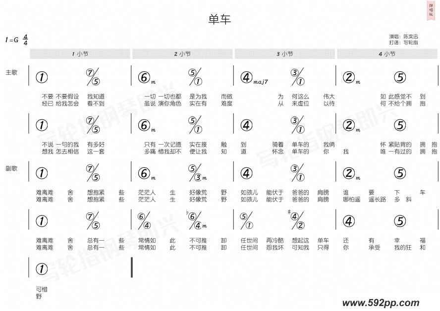 歌曲单车的简谱歌谱下载