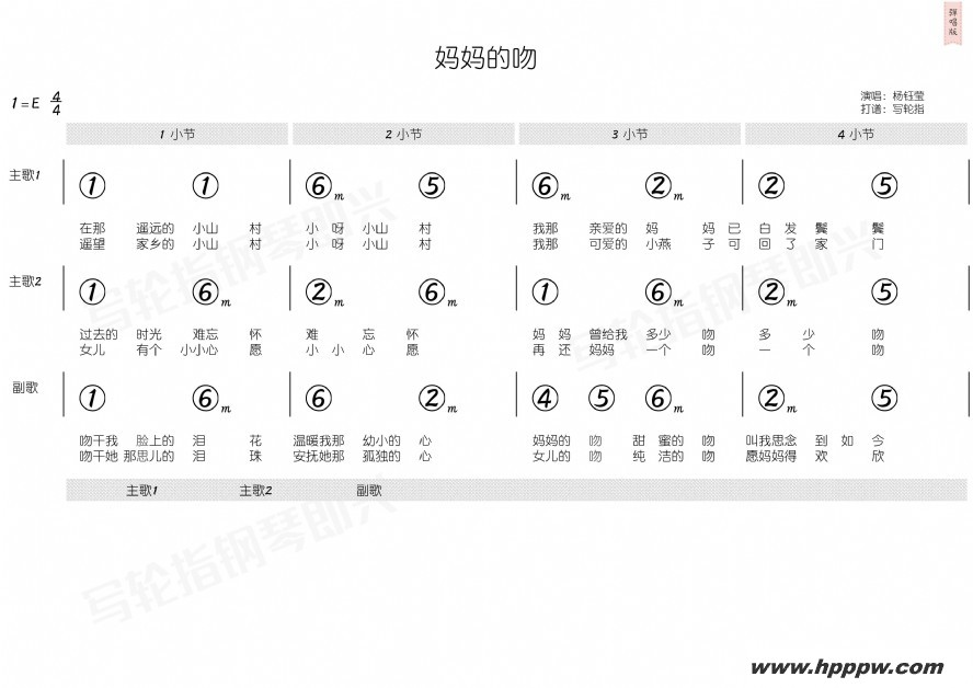 歌曲妈妈的吻的简谱歌谱下载