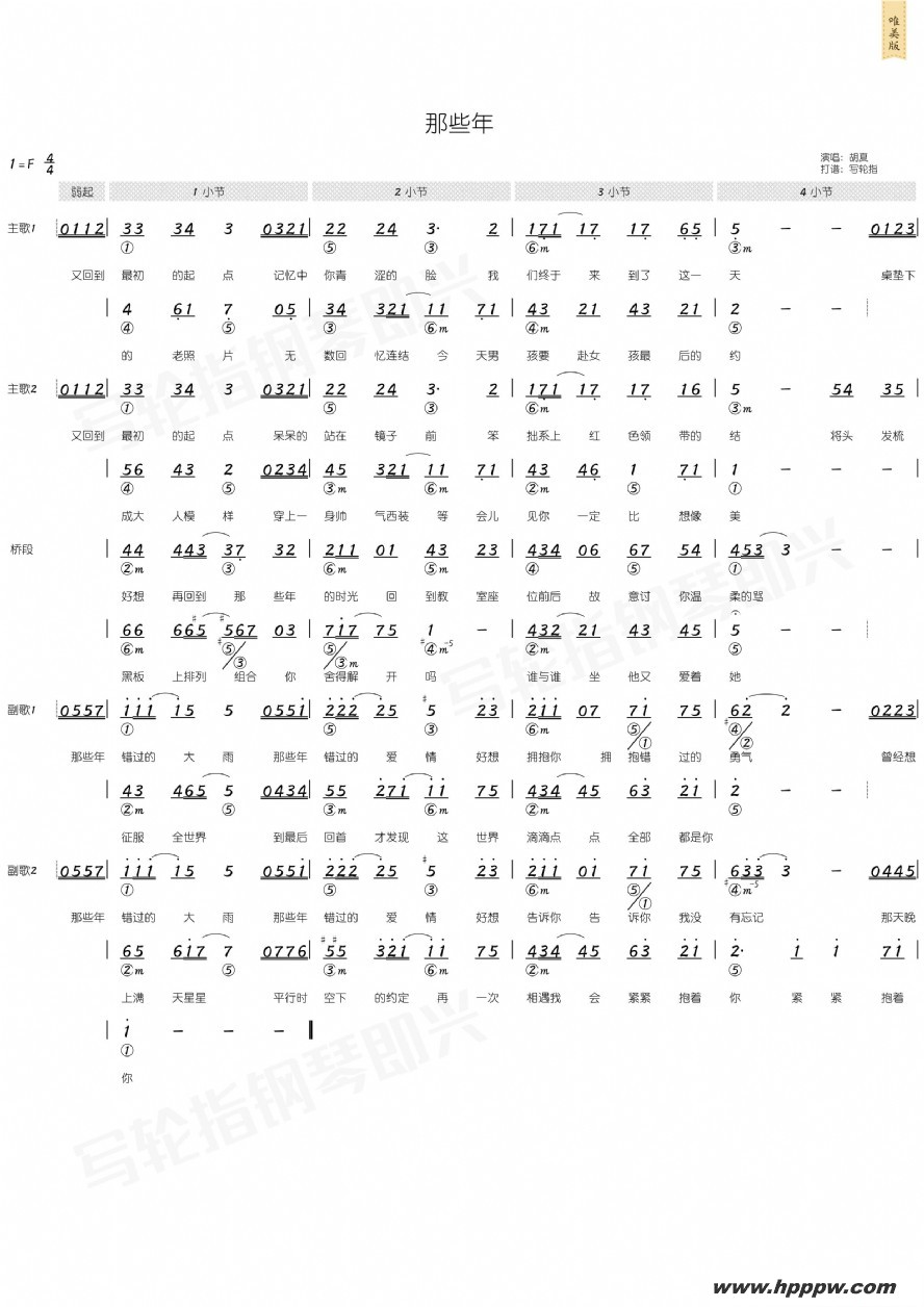 歌曲那些年的简谱歌谱下载