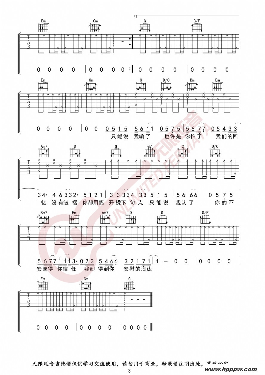 歌曲陈奕迅 淘汰 g调指法 吉他谱的简谱歌谱下载