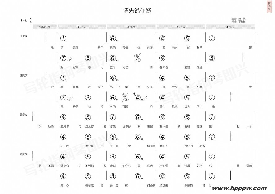 歌曲请先说你好的简谱歌谱下载