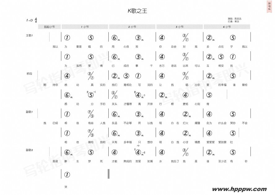 歌曲k歌之王的简谱歌谱下载