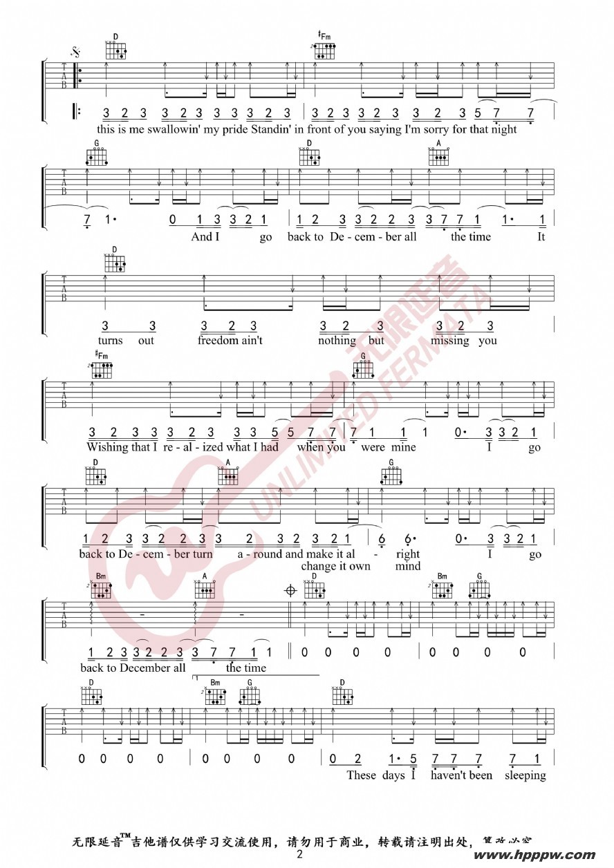 歌曲taylor swift 泰勒 斯威夫特 back to december 吉他谱的简谱歌谱下载